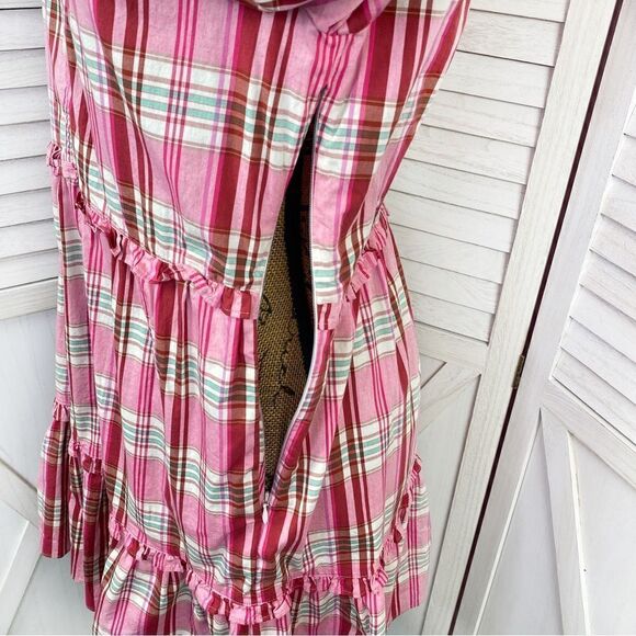 J. Crew Factory Plaid Ruffle Trim Tiered Shift Dress Pink 6 - Picture 7 of 14